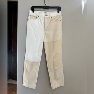 J.Crew Two Tone Patchwork Jeans 27 Y2K Straight Leg Model Off-Duty Cottagecore